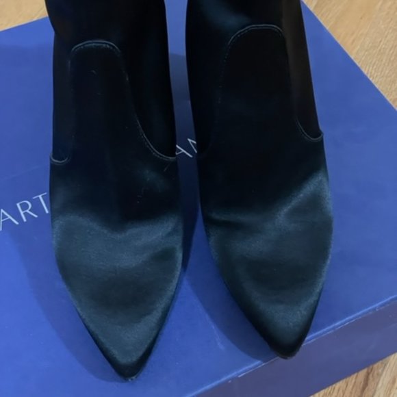 Stuart Weitzman Clinger Ankle Black Stretch Satin Boots/Booties SZ 5.5 - Picture 8 of 8